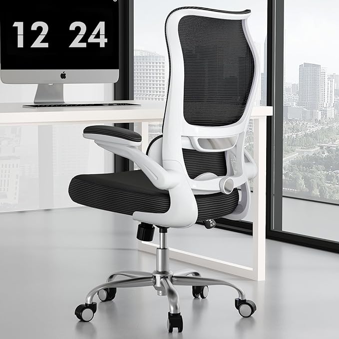 TRALT Ergonomic Office Chair - Desk Chair with Wave High Back Adjustable Lumbar Support Computer Chair - Gaming Chairs Mesh Backrest and PU Leather Seat for Home Reading Chairs to Adults (Black White)