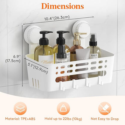 Lifewit Shower Caddy Suction Cup, NO-Drilling Bathroom Organizers and Storage Rack for Inside Shower, Plastic Removable Shower Shelves for Shampoo Strong Vacuum Suction, 26 cm/10 inch Long, 2 Pack