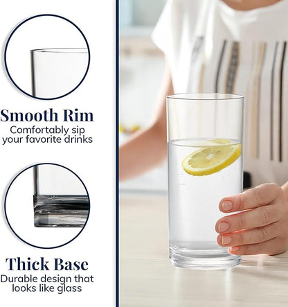 US Acrylic Classic Clear Plastic Reusable Drinking Glasses (Set of 6) 24oz Iced-Tea Cups | BPA-Free Tumblers, Made in USA | Top-Rack Dishwasher Safe