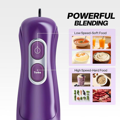 Turelar Immersion Blender Handheld, Corded Electric Blenders Portable Stick Mixer with 2 Mixing Speed and Stainless Steel Blades Emulsifier for Effortless Blending Soup, Smoothies, Puree or Baby Food