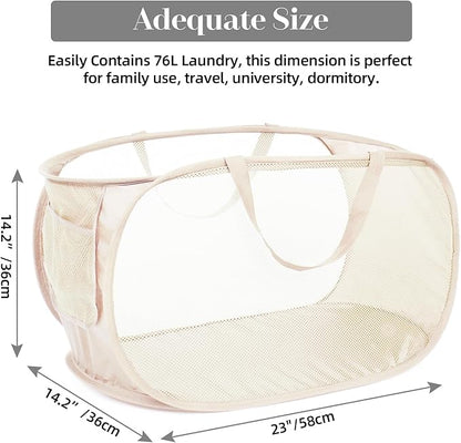 4 Pcs Durable Collapsible Laundry Baskets, Foldable Large Opening Pop Up Laundry Hamper with Pocket, Clothes Hamper with Handles for Laundry, Bathroom, Kids Room, Dorm or Travel Beige