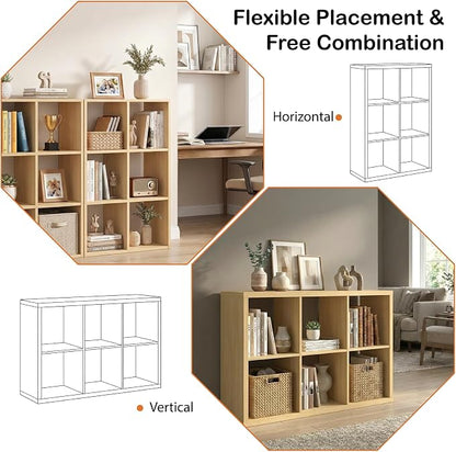 WannabeMyself【2026 Wooden Thick Frame】 6 Cube Storage Organizer with Anti-Tipping Kits, Reversible Open Back Book Shelf,Bookcase for Living Room,Bedroom,Entrance Hall,Office,11.6×36.3×24.6,Oak Color