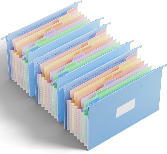 ANSOOK Wheat Straw Legal Size Hanging File Folders,Expandable 1.2" Accordion Pockets File Organizer,3 Pack Filing Cabinet Folders,Large Capacity File Folder with Tabs,Blue Hanging File for Frame Box