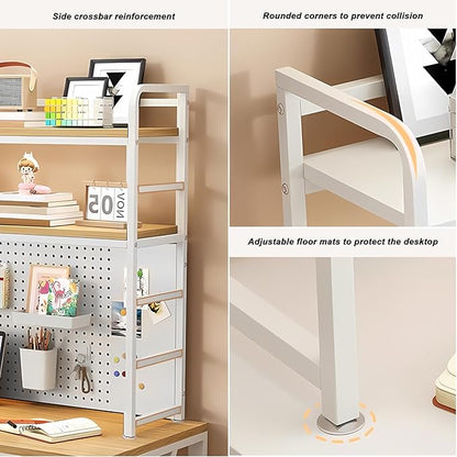2-Tier Desktop Bookshelf Hutch - Metal Desk Shelf Bookcase with Desk Pegboard Countertop Storage Organizer Rack for Dorm or Office (A, 90cm/35.4in)
