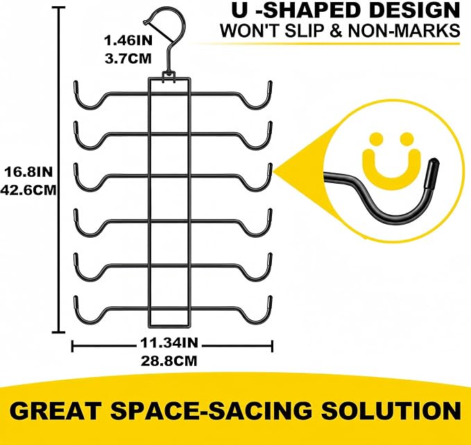 Stainless Steel Closet-Organizer-and-Storage, 3 Pack Tank Top Hanger Space Saving, Non-Slip 6-Tier Hanging Sport Bras Holder for Small Space Organization, RV Apartment Dorm-Room-Essentials