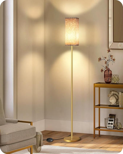 64.2” Dimmable Floor Lamp for Living Room with Remote and Foot Switch, Corner Floor Lamp for Bedroom, Includes 10W A19 Bulb, Modern Standing Tall Lamp, ETL Listed, Beige and Gold DE17LD05