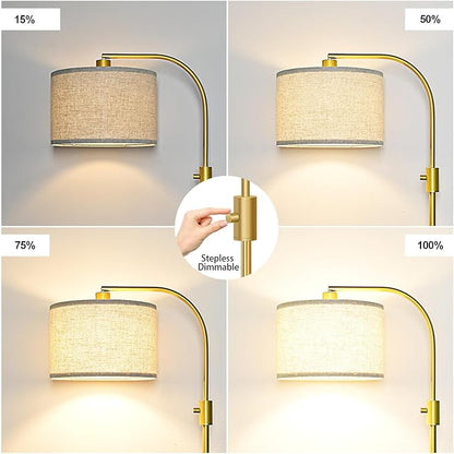 Nintiue Upgraded Modern Arc Dimmable Tall Standing Floor Lamp with Marble Base & Linen Shade, 1200 Lumens LED Bulb Included, for Living & Reading Room, Bedroom, Office & Nursery, Gold