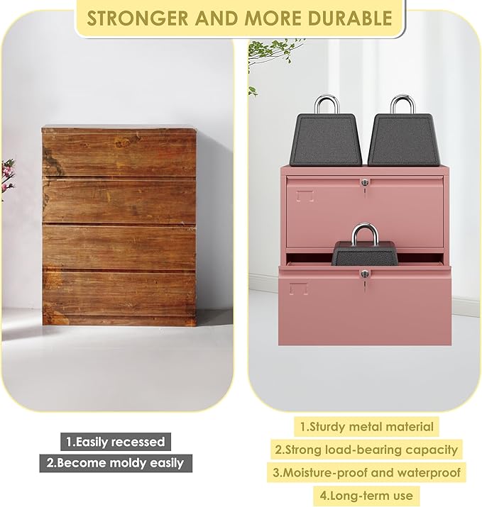 30.24" H Lateral File Cabinet 2 Drawer,Metal Wide Filing Cabinet with 2 Locks and Business Card Slot for Home Office School Hanging Letter/Legal/F4/A4 Size Folders,Required Assembly,Pink