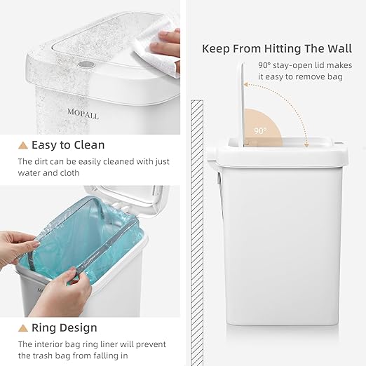 MOPALL 21.5L/5.7Gal Slim Bathroom Trash Can with Lid Soft Close, Bathroom Garbage Can with Press Top Lid & Foot Pedal, Step Trash Bin Wastebasket Waste Bin for Home, Kitchen, Garage, Apartment, Office