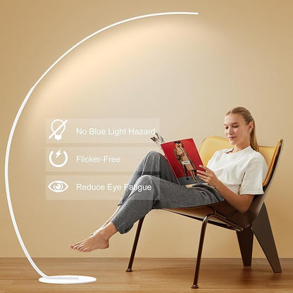Adjustable White Light Modern 69.99 inch Arched Standing Reading Floor Lamp with Remote - Dimmable White Led Curved Light for Bedroom and Reading Room