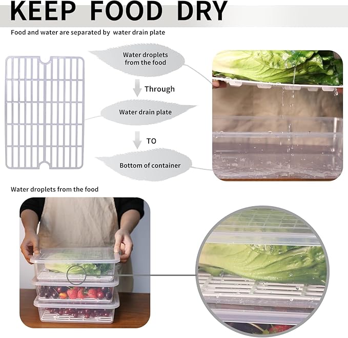 77L Food Storage Container, (3-Pack) Plastic Food Containers with Removable Drain Plate and Lid, Stackable Portable Freezer Storage Containers - Tray to Keep Fruits, Vegetables, Meat and More