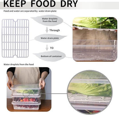 77L Food Storage Container, (3-Pack) Plastic Food Containers with Removable Drain Plate and Lid, Stackable Portable Freezer Storage Containers - Tray to Keep Fruits, Vegetables, Meat and More