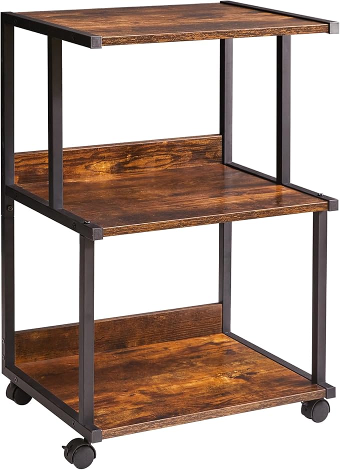 IBUYKE Printer Stand with Storage Shelf,3 Tier Printer Table with Wheels,Printer Cart for Home Office Organization, Rolling Cart Stand for Heat Press Microwave and Mini Fridge TPS001H