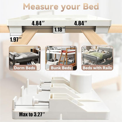 Bedside Shelf Dorm Bunk Bed, Bedside Caddy Shelf Dorm Bed, No Drill College Nightstand Organizer for Personal Items Books Glasses Apartment Bedroom Compact Space Solution Large+White