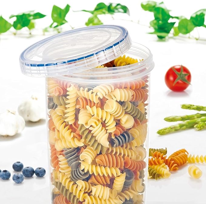 LOCK & LOCK Easy Essentials Twist Food Storage lids/Airtight containers, BPA Free, Tall-44 oz-for Pasta, Clear (Pack of 4)