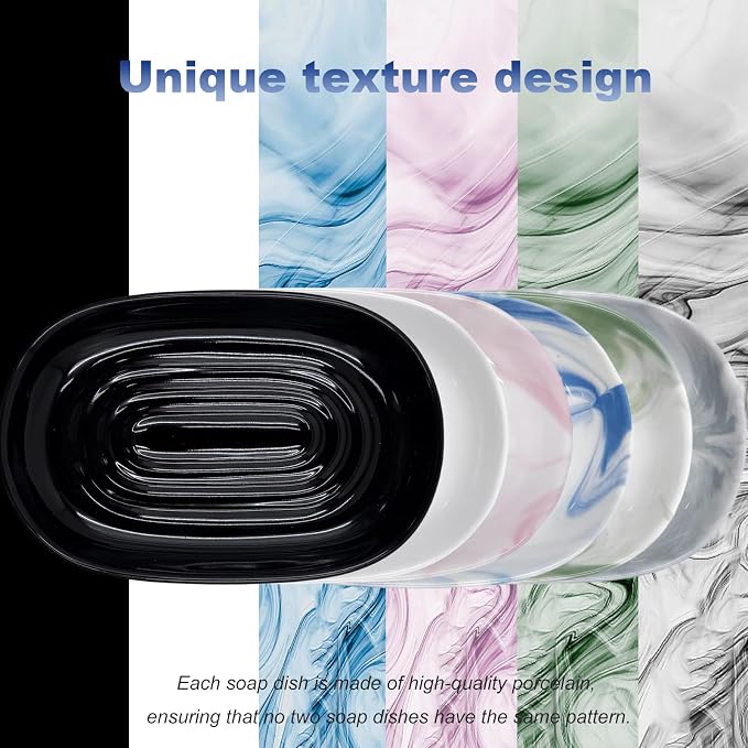 Ceramic Marble Pattern Soap Dish, Textured Raised Soap Saver Tray for Shower Bathroom Kitchen Sink Vanity, Easy to Clean Multi-Use Holder for Bar Soap Jewelry Rings Keys, White (1 Pack)