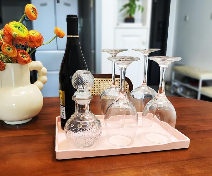Pink Serving Tray (11.8 x 8.7 inch) for Serving Accessory, Spa, Coffee, Drinks, Wine, Tea, Bar, Party, Seasoning, Perfume and Display Use.