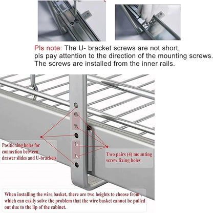 DINDON 2 Tier Pull Out Cabinet Organizer (20" W X 21" D), Double Tier Wire Basket Slide Out Shelf Storage for Kitchen Base Cabinet Organization for Kitchen, Pantry, Bathroom, Chrome