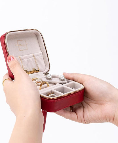 Angelina's Palace Personalized Jewelry Case with Name Engraved,Custom Leather Travel Jewelry Organizer Box for Rings,Earrings,Necklaces,Birthday Bridesmaid Gift For Women
