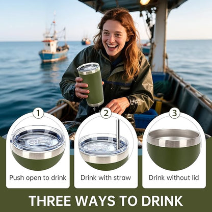 IEOVIEE 32 Pack, 20oz Stainless Steel Bulk Tumblers with Lids and Straws, Double Wall Insulated Travel Coffee Mug, Durable Powder Coated Tumbler Bulk Cup for Cold and Hot Drinks(Army Green)