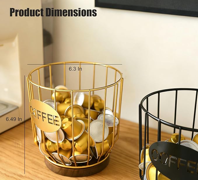 Coffee Pod Holders for Counter, Nespresso Pods Holder, K-Cup Holder, Coffee Pod Basket, Countertop Organizer for Keurig Kcups & Espresso Capsules, Coffee Station Accessories(Gold Plating)