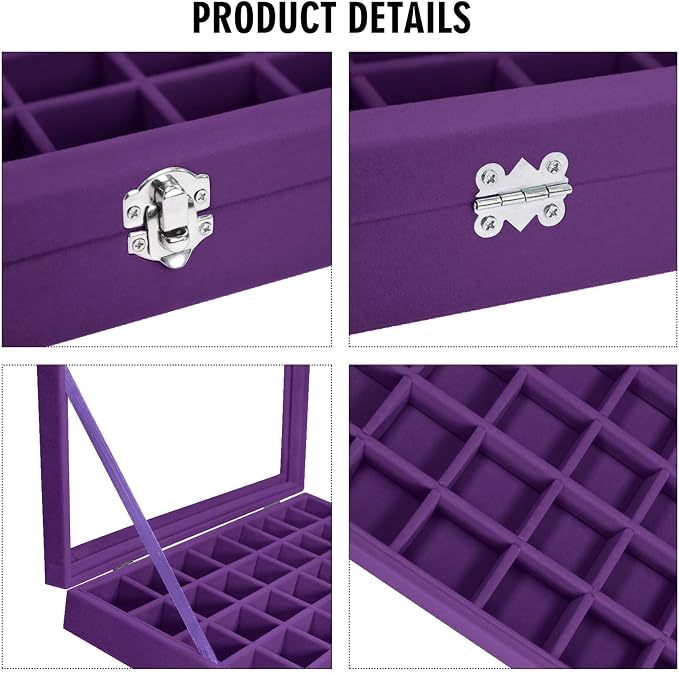 Vicoter Velvet Jewelry Tray 48 Compartments Jewelry Display Organizer with Transparent Cover Rings, Earrings, Necklaces, Pendants Storage Box for Girls, Wives, Mothers, Women