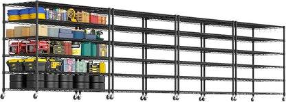 PrimeZone 6 Tier 80.7" H x 55.5" W x 24" D Wire Shelving with Wheels 3600lbs NSF Certified Storage Shelves Heavy Duty Metal Shelf Adjustable Rolling Rack Commercial Garage Restaurant Warehouse 4pcs