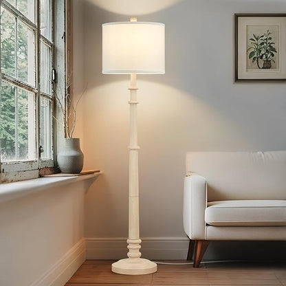 Floor Lamps for Living Room - 60" Resin Farmhouse Floor Lamp with Adjustable Color Temperatures - Vintage Standing Lamp Reading Light with Linen Shade Rustic Tall Lamp for Bedroom Office, Oatmeal Wash