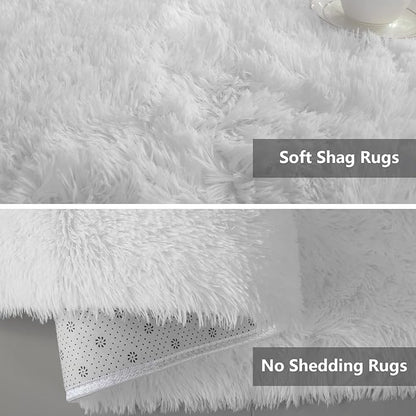 Shag Area Rugs for Bedroom Living Room,5X8 Ultra Soft White Fluffy Area Rugs for Dorm,Indoor Carpet Plush Rugs for Home Decor,White