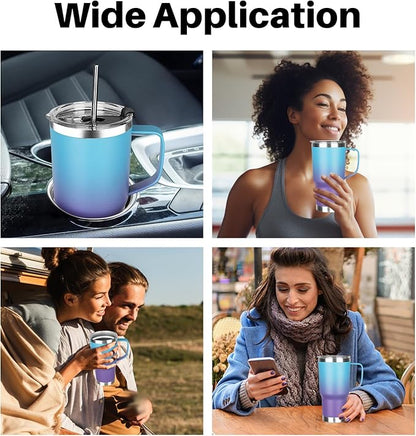 20 oz Tumbler with Handle, Stainless Steel Insulated Tumbler with Lid and Straw, Double Wall Vacuum Coffee Mug Tumbler, Insulated Coffee Thermal Cup for Cold and Hot (Blue Purple)