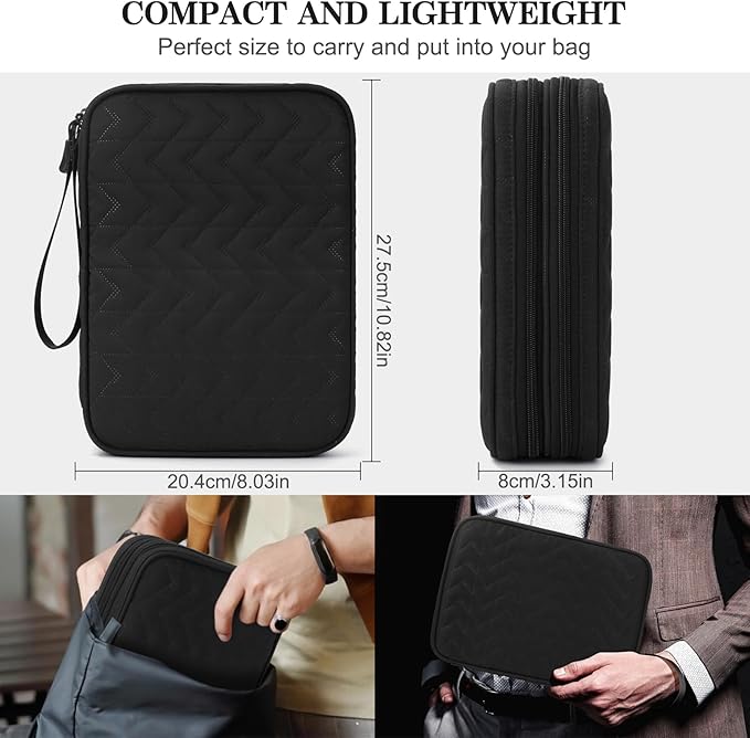 FYY Electronic Organizer, Extra Large Travel Cable Organizer Bag Pouch Portable Waterproof Double Layers All-in-One Storage Bag for iPad, Cable, Power Bank, Laptop Charger for Office, Black-Pattern