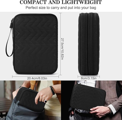 FYY Electronic Organizer, Extra Large Travel Cable Organizer Bag Pouch Portable Waterproof Double Layers All-in-One Storage Bag for iPad, Cable, Power Bank, Laptop Charger for Office, Black-Pattern