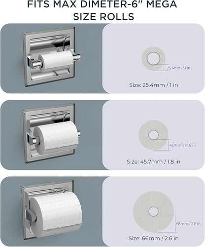 FORIOUS Recessed Toilet Paper Holder, Stainless Steel Durable Tissue Roll Holder Wall Mount for Bathroom Space Saving Design with Mounting Bracket, Wall Toilet Paper Dispenser Insert, Chrome