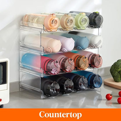 Lifewit Stackable Water Bottle Organizer for Cabinet, Plastic Bottle Holder Fits Bottles/Tumblers up to 3.8" Diameter for Pantry/Countertop, 4 Tier Holds 16 Bottles 41 x 20 x 34 cm/16 x 8 x 13.4