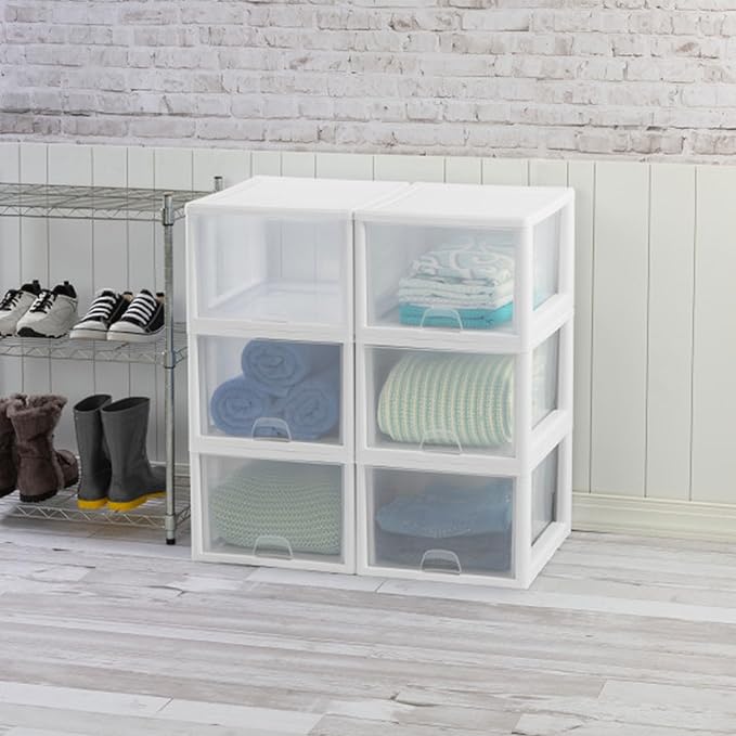 Sterilite 27 Qt./26 L Stacking Drawer, White, 4 Pack