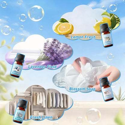 Diffuser Fragrance Oils, Essential Oils for Diffuser for Home, 8x10ml Clean and Laundry Set, Clean Scents for Candle & Soap Making, Fresh Linen, Clean Cotton, Lavender Field, Lemon Fresh, Blossom Soap