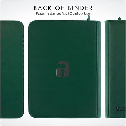 Vault X 9 Pocket Zip Binder, 360 Cards, Exo-Tec Material, 20 Side-Loading Pages (Green)