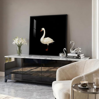 Framed Black and White Modern Wall Art, 1 Piece Square Bird Wall Art Prints Paintings Artwork for Walls, Contemporary Minimalist Swan Pictures for Dining Bedroom Bathroom Lounge Hallway Decor 24x24 In