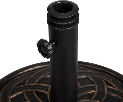 Backyard Expressions 26.5 lb Round Heavy Duty Patio Umbrella Base – Weather Resistant Calcium Carbonate Resin with Bronze Weave Design – Fits 1.5" to 2" Poles, Easy Assembly, UV & Fade Resistant