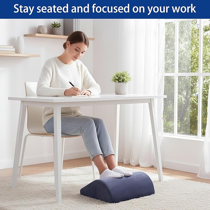 Foot Rest for Under Desk at Work, Ergonomic Under Desk Footrest with Washable Cover for Office, Home & Gaming Leg Elevation Pillow Blue