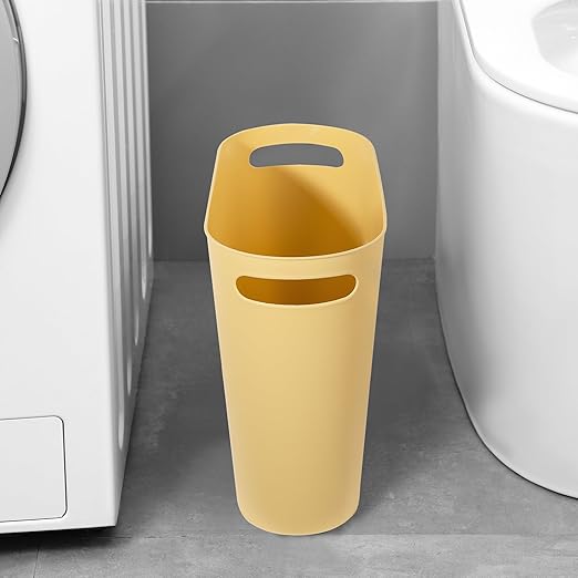 rejomiik Small Trash Can, 3.5 Gallon Slim Garbage Can Plastic Waste Basket with Handles Container Bin for Narrow Spaces Bathroom, Bedroom, Kitchen, Office at Home, Yellow