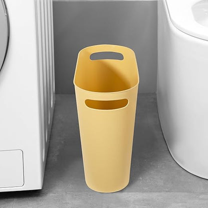 rejomiik Small Trash Can, 3.5 Gallon Slim Garbage Can Plastic Waste Basket with Handles Container Bin for Narrow Spaces Bathroom, Bedroom, Kitchen, Office at Home, Yellow