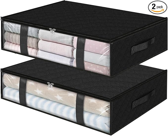 StorageRight Under Bed Storage Bags 2 Pack, 40L Large Clothes & Comforter Storage Containers with Clear Window, Breathable Fabric Organizer for Blankets, Bedding, Seasonal Clothing, Black