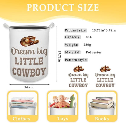 Cowboy Nursery Laundry Basket, Toybox for Boys Room, Western Baby Cowboy Laundry Basket Hamper Waterproof Collapsible Clothes Toys Storage Bin Organizer for Kids Room Playroom Bathroom