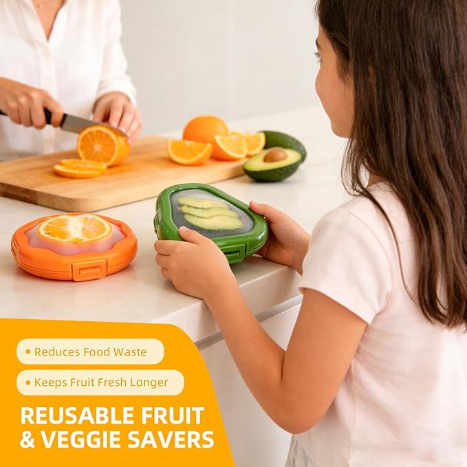 2pc Fruit Storage Containers for Fridge, Avocado Saver and Onion Storage Set, Reusable Silicone Food Storage Containers for Tomatoes, Lemons, and Potatoes (2)