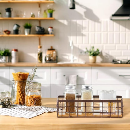 Funrous 2 Pcs Metal Small Wire Basket Wall Hanging Wire Basket Hang Small Bathroom Kitchen Storage Organizer Toilet Paper Mesh Storage Bin Shelf Rack with Base(Brown,9.84 x 3.94 x 2.76 Inches)