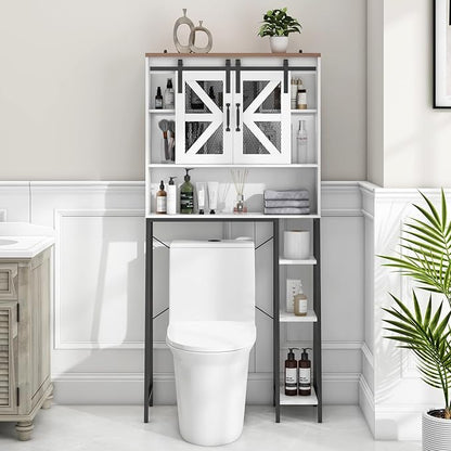 Vabches Over The Toilet Storage Cabinet, Farmhouse Storage Cabinet Over Toilet with Sliding Barn Door，Home Space-Saving Toilet Rack, for Bathroom, Restroom, Laundry White