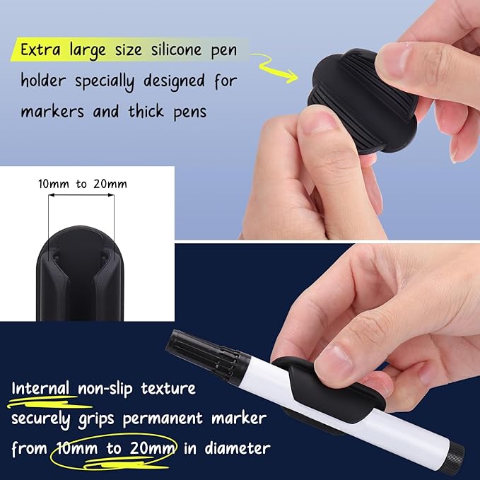 AIERSA Large Silicone Marker Holder for White Board, Dry Erase Adhesive Marker Holder, Marker Holder for Classroom Desk, Clipboard, Lockers, Wall, Single Marker Holder for School Office Supplies