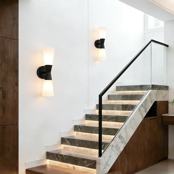 Bathroom Wall Sconce, Modern Indoor Vanity Light Fixtures 17", Up Down Lighting, Wall Mount Lamp for Living Room Bedroom Hallway Stairway Fireplace Mirror E26 Base 1PC White&Black