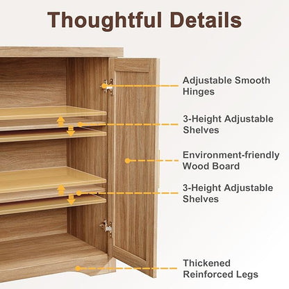 Fluted Buffet Cabinet with Storage Accent Sideboard,Modern Credenza with 4 Doors & Adjustable Shelves,Wood Coffee Bar Table Console for Dining Room Kitchen Living Room Entryway,Natural Oak